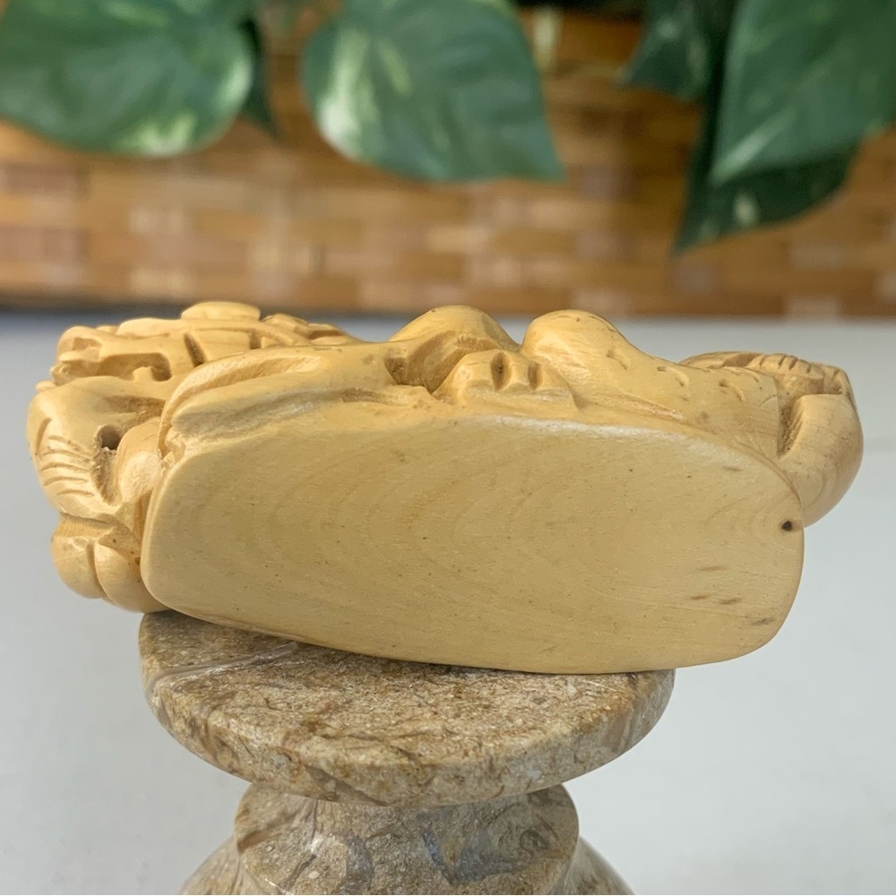 Japanese Netsuke Dragon Snake Beast Boxwood Carving Hand Carved Wood Animal 3.5" - Picture 13 of 16